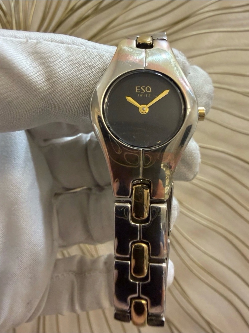 ESQ Movado Tonneau Ladies Watch Two-Tone Steel Black Dial Swiss Quartz 100710